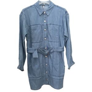 Free People Esme Denim Chambray Dress with Belt & Pockets L REVOLVE